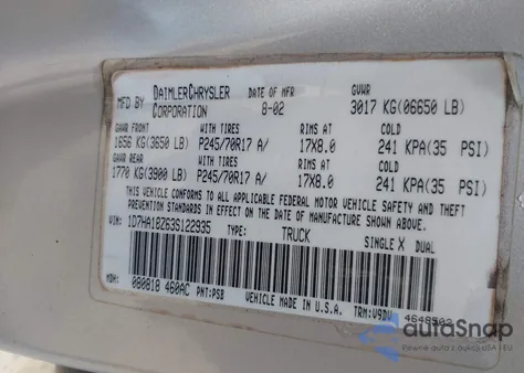 2003 Dodge Ram 1500 Slt/Laramie/St из США, поврежденный, VIN 1D7HA18Z63S122935